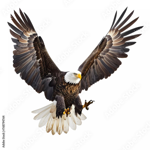 Bald eagle is landing on white background. Generative ai design art concept.