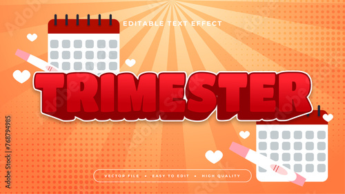 Red orange and white trimester 3d editable text effect - font style