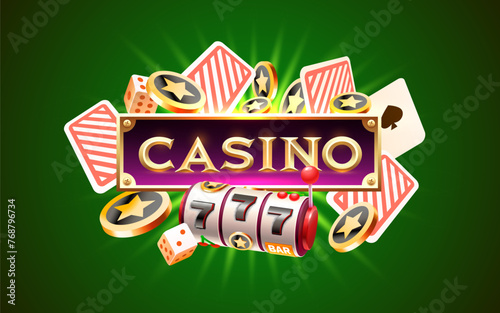 Casino frame label, slot sign machine, night Vegas. Vector illustration © hobbitfoot