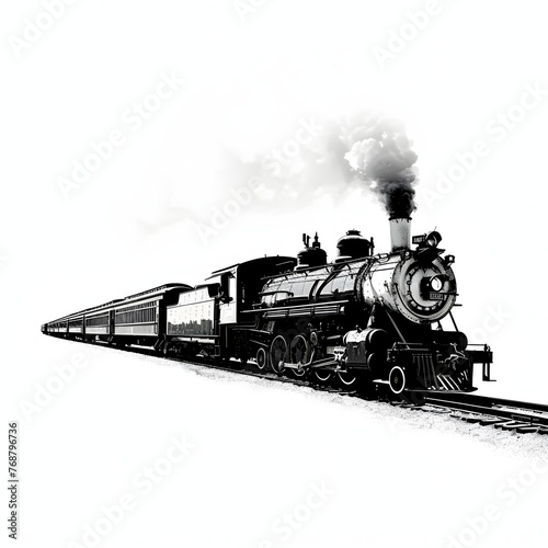 Vintage train passing through isolated on white background, minimalism, png 