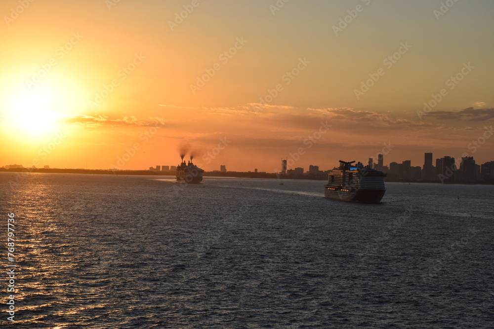 A sunset over the harbour, Miami, Florida, USA