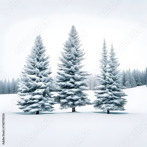 Snow-covered pine trees standing silent in a serene winter landscape. © @ArtUmbre