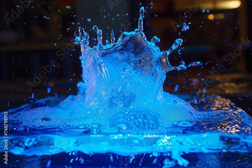 water splash with a blue underwater light