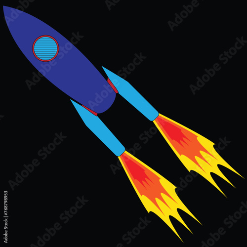 Cartoon-style space rocket isolated on a black background.