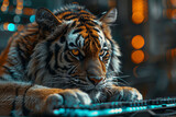 Majestic Feline Overlord Contemplates Digital Realm: A Banner of Wild Focus