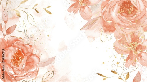 Fototapeta Naklejka Na Ścianę i Meble -  Soft pink and gold watercolor flowers bloom across this canvas, embodying grace and romance in a dreamy botanical composition.