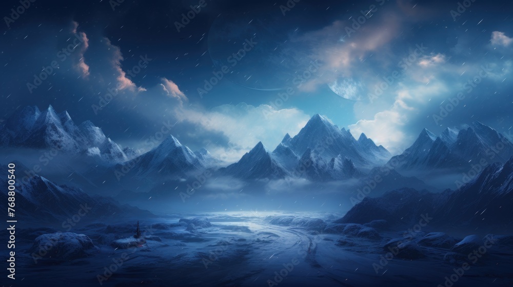 Fantasy alien planet. Mountain landscape.