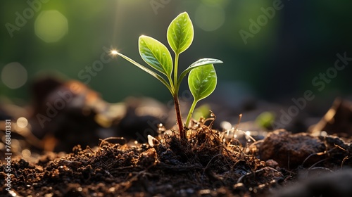 Green seedling illustrating concept of new life and new life in nature photo