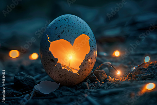 A love shape coming out from a cracked egg photo