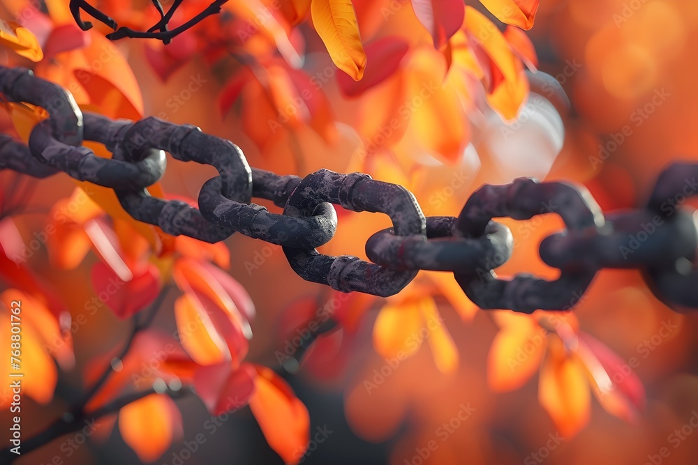 Captivating Autumnal Chain Bondage Composition with Vibrant Warm Tones and Details - obrazy, fototapety, plakaty 