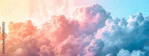Envision a background split horizontally, with the upper half resembling soft, fluffy clouds in pastel hues of pink, lavender, and baby blue. photo