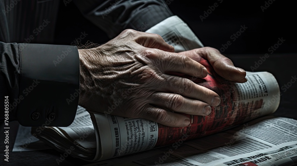 Clutched Newspaper in Businessman's Hand Highlighting Market Volatility and Economic Uncertainty