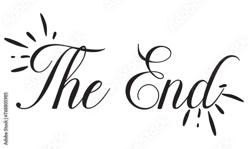 The end lettering text on background. Handmade calligraphy vector illustration. Vector design for poster, logo, decor, movie, cinema, card, banner, postcard, final credits and print. Vector, EPS 10 