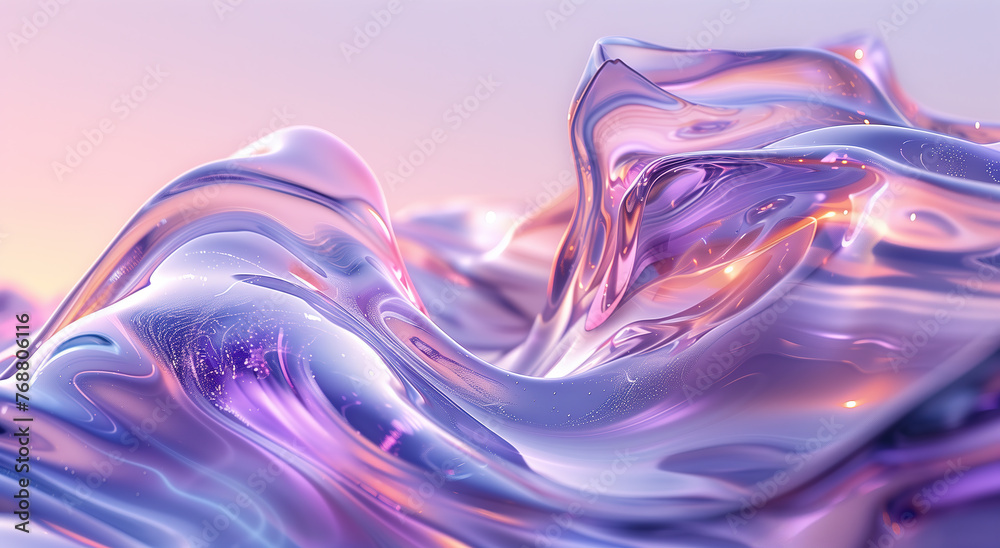 closeup of glass waves, liquid metal, flowing in an organic shape against a light purple and blue gradient background closeup of glass waves, liquid metal, flowing in an organic shape against a light purple and blue gradient background