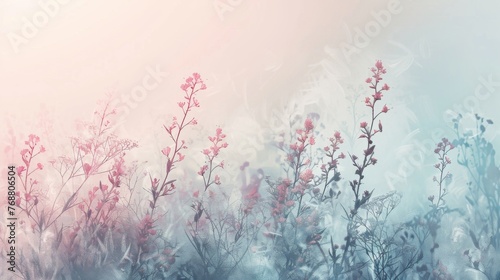 pastel gradient background with layering textures  overlaying a subtle floral pattern on a smooth transition from baby blue to pale pink.