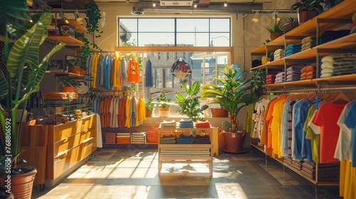 A sustainable fashion store, where clothes are made from recycled fabrics and designed for long-term use, Fashion with a sustainable thread photo