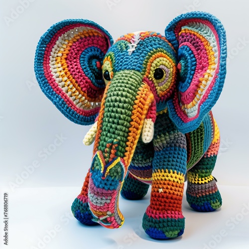 crocheted elephant, handmade colorfull teddy bear © Martyna