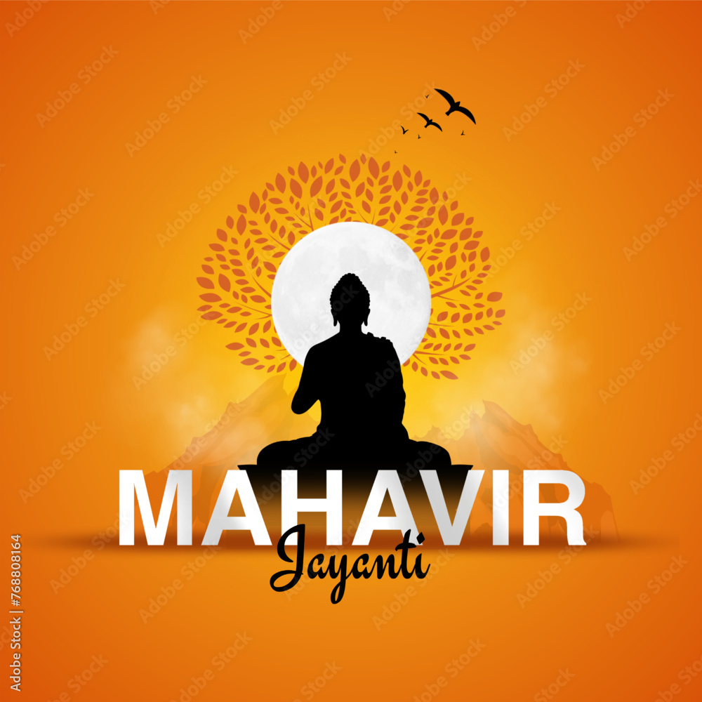 Vector illustration Of Mahavir Jayanti, Celebration of Mahavir birthday, Religious festival in Jainism. - obrazy, fototapety, plakaty 