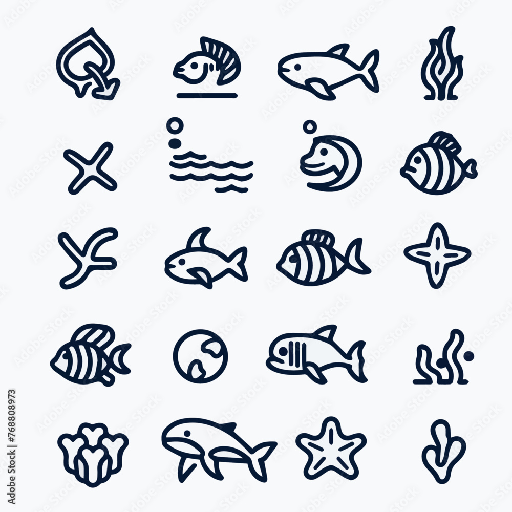 Obraz premium Outline icon set of Underwater World 