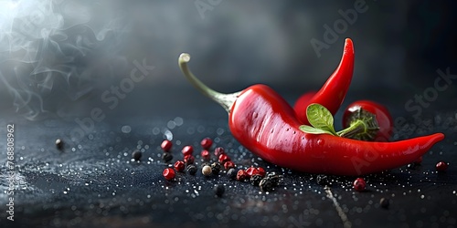 Passionate Chili Pepper Fiery and Fierce Among Fruits with Copy Space photo