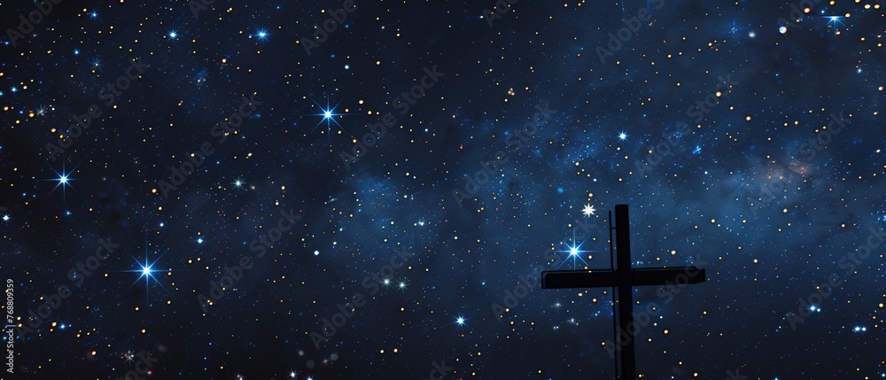 Cross in the Stars: A black cross constellation against a starry night sky, evoking celestial connections, exploring spirituality, or searching for answers in the universe. Cross in the Stars: A black cross constellation against a starry night sky, evoking celestial connections, exploring spirituality, or searching for answers in the universe.