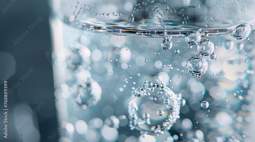 Close-up of Bubbles Fizzing in a Glass of Sparkling Water Close-up of Bubbles Fizzing in a Glass of Sparkling Water