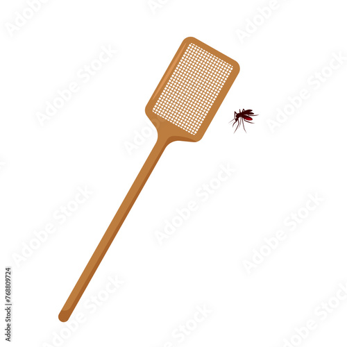 A wooden fly swatter with a bug on it