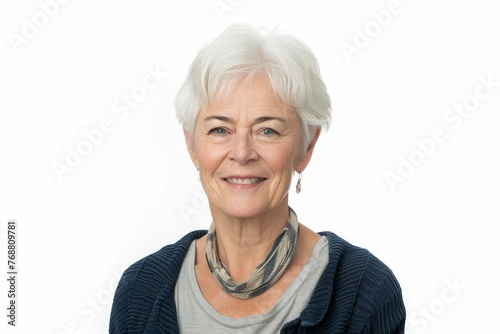 Smiling Senior Woman with White Hair, Happy and Confident Portrait, Cut Out Photo