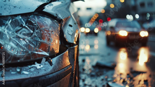 Damaged Car Sitting by Roadside photo