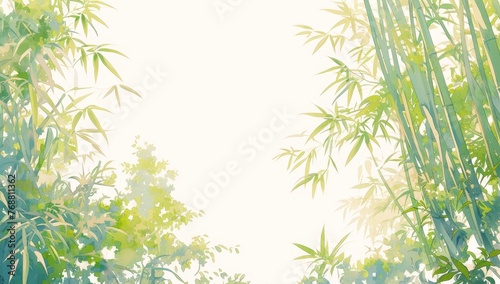 A bamboo forest light green and dark yellow colors  white background