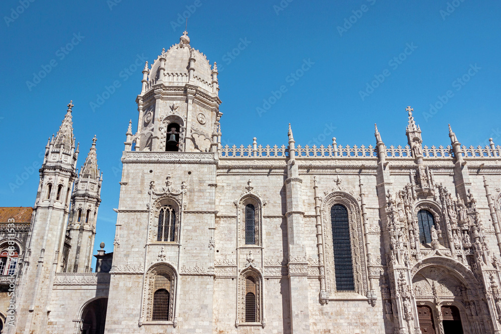 exterior architecture of The Jerónimos Monastery in Lisbon