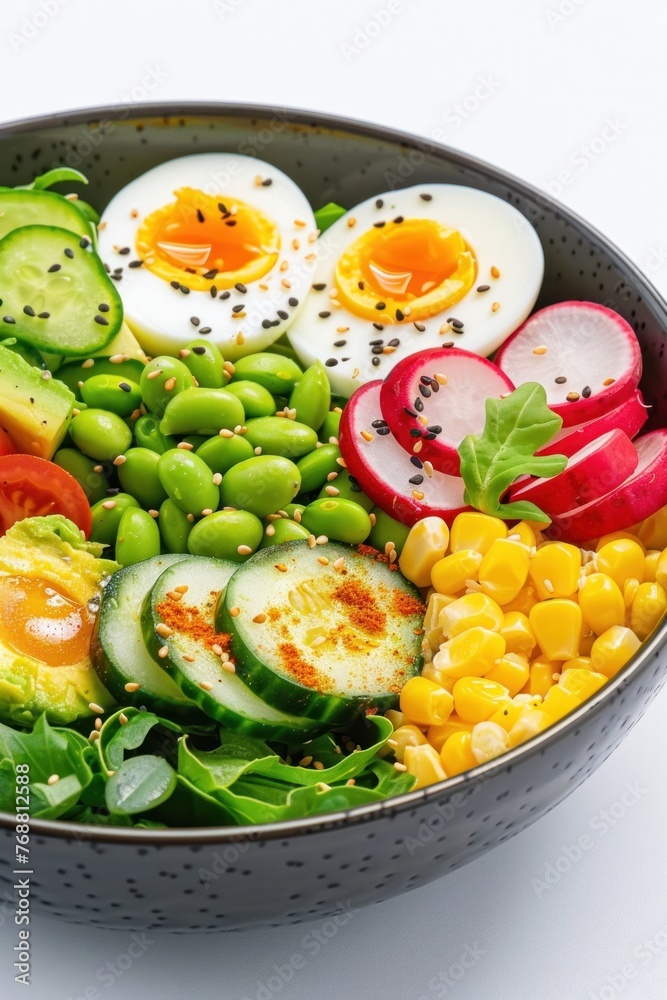 tomato top boiled egg in style of SALAD AVOCADO, chickpea salad, fruits salads tomato top boiled egg in style of SALAD AVOCADO, chickpea salad, fruits salads