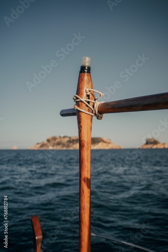 Scenic view of a tranquil lake from the perspective of a small boat