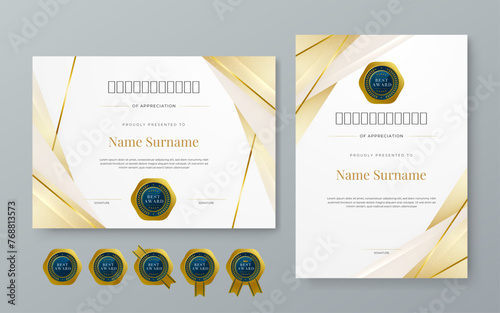 White blue and gold certificate of corporate luxury and modern template. For corporate, achievement, diploma, award, graduation, completion, appreciation, acknowledgement, recognition etc