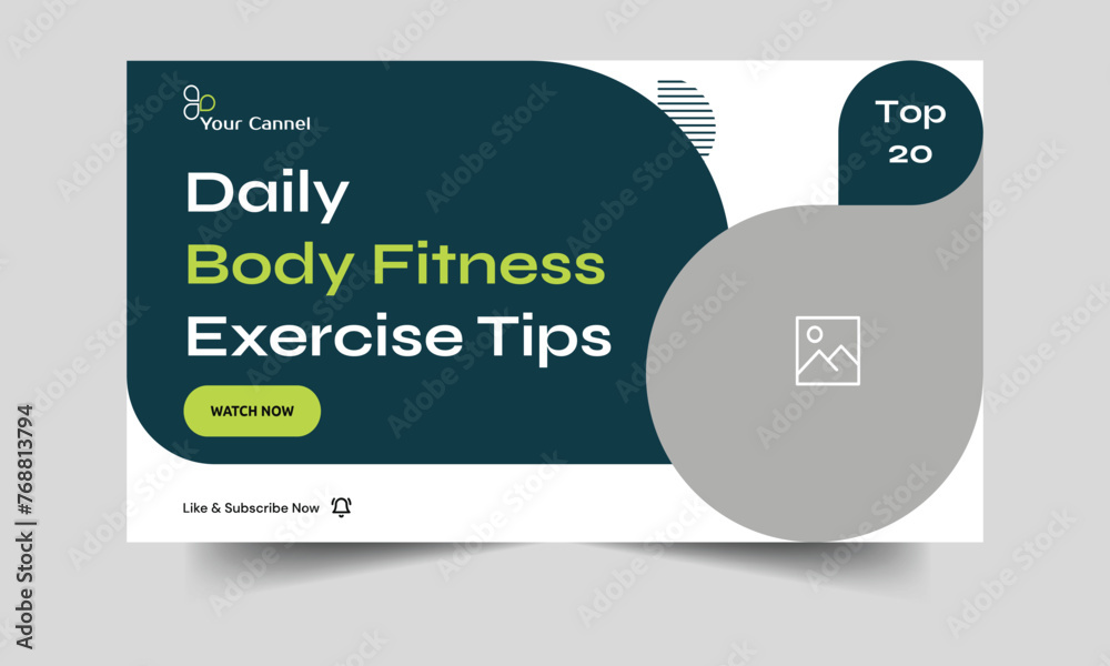 Daily fitness training video cover banner design, tips and techniques body building video cover banner design, fully customizable vector eps 10 file format Daily fitness training video cover banner design, tips and techniques body building video cover banner design, fully customizable vector eps 10 file format
