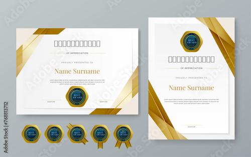 White blue and gold certificate of corporate luxury and modern template. For corporate, achievement, diploma, award, graduation, completion, appreciation, acknowledgement, recognition etc