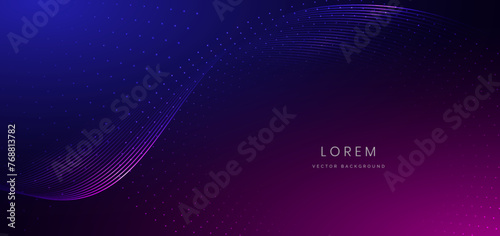 Abstract technology futuristic glowing neon blue and pink light lines with speed motion moving on dark blue background with lighting effect.