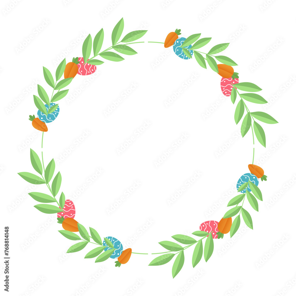 Fototapeta premium Easter holiday elements wreath easter egg and leaves vector illustration