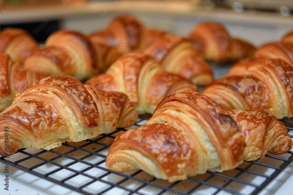 freshly baked croissants on a cooling rack freshly baked croissants on a cooling rack