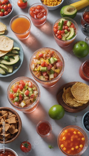 Glasses Filled With Food On A Table For Independence Day Or Cinco De Mayo