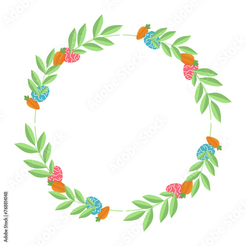 Easter holiday elements wreath easter egg and leaves vector illustration