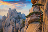 View of stones and rock formations from Ulsanbawi rock peak on sunset. Seoraksan National Park, South Corea