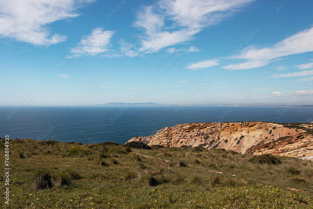sea view of blue coastline at Sesimbra, Portugal 