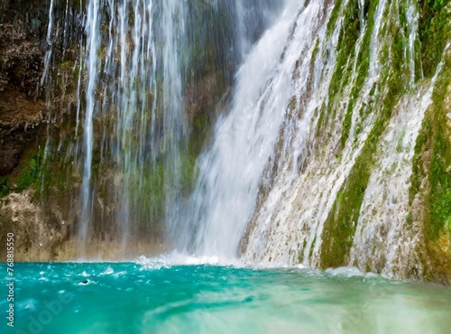 Quite waterfall on Philippine island cebu near badian. Tourism Travel Background Wallpaper.