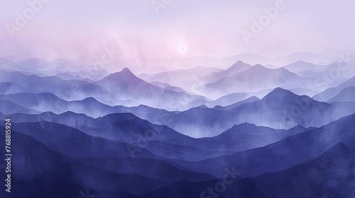 Mountain Serenade  minimalist depiction of mountains under a pastel-colored night sky  illuminated by the soft glow of moonlight.