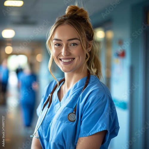 Nurse beginning the shift with a cheerful attitude providing comfort and care to patients
