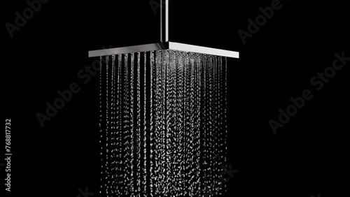 Closeup Macro isometric slow motion Rain shower droplet water with alpha matte. 3D animation . 4K