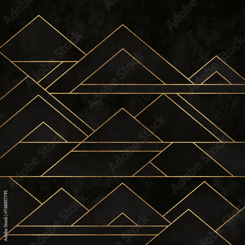 Black Geometric Hills Abstract Line Art