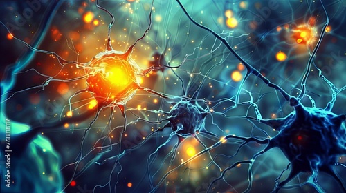 Human brain neurons network abstract background for medical and science research. Glowing neuron cells connected with millions of neurons.