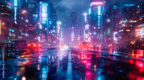 Retro Cityscape at Night: grainy, neon-lit cityscape that harks back to the 80s.